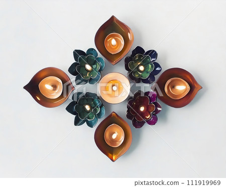 Bird's-eye view of candles from India and Asia - AI-generated image Bird's-eye view of candles from India and Asia - AI-generated image 111919969