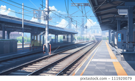 Train platform, movie style anime illustration, background 111920079