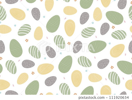Seamless pattern for easter. Easter eggs, branches, flowers in pastel gentle colors. spring easter pattern for wrapping paper, textile, wallpaper. Happy easter holiday elements 111920634