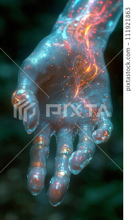 Networking connect technology abstract concept. Hand of touching futuristic network connection, internet, innovation, and technology. 111921863