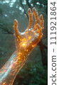 Networking connect technology abstract concept. Hand of touching futuristic network connection, internet, innovation, and technology. 111921864