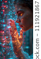 Networking connect technology abstract concept. Hand of touching futuristic network connection, internet, innovation, and technology. 111921867