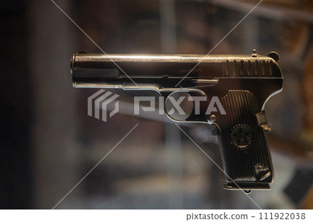 pistol tt. legendary Soviet officer weapon. caliber 7.62. exhibit in the museum.World War II weapons pistol tt. legendary Soviet officer weapon. caliber 7.62. exhibit in the museum.World War II weapons 111922038