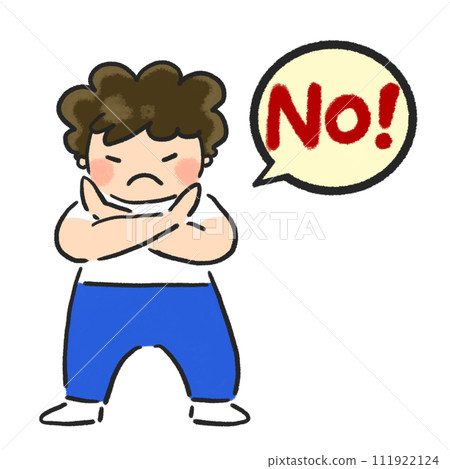 A boy making a cross mark in front of his chest with NO speech bubble A boy making a cross mark in front of his chest with NO speech bubble 111922124