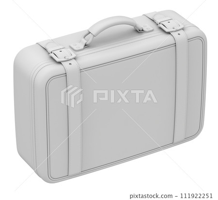 Clay render of retro leather suitcase isolated on white background - 3D illustration 111922251