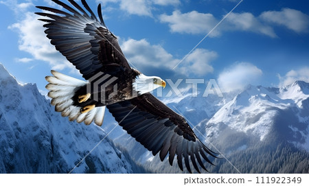 Soar above the mountains with the majestic bald eagle! 111922349