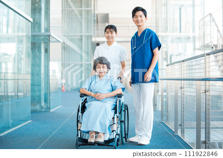 Senior woman in a wheelchair and medical worker, doctor, nurse Senior woman in a wheelchair and medical worker, doctor, nurse 111922846