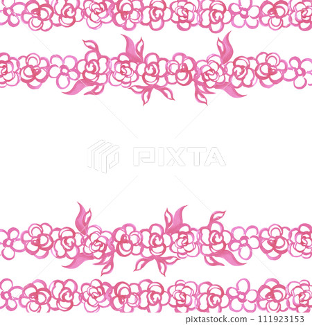 Hand drawn watercolor pink abstract roses frame border isolated on white background. Can be used for album, post card and other printed products. 111923153