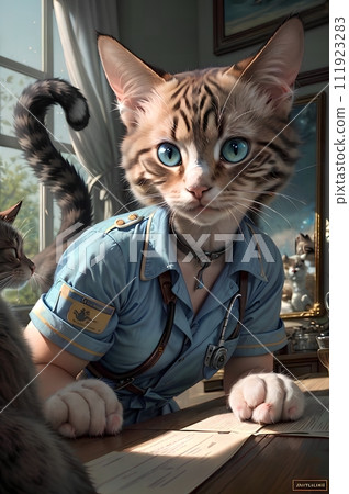 the cat works in medicine, doctor. 111923283