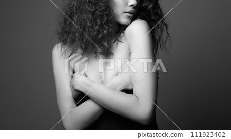 black and white portrait of pretty sexual girl 111923402