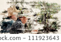 Artificial painting of Asian boy exploring animals birds fish in a local park 111923643