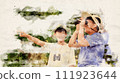 Artificial painting of Asian boy exploring animals birds fish in a local park 111923644