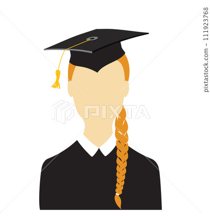 Girl portrait in graduate hats and mantles. Young student avatars in graduation ceremonial clothing. Jpeg isolated illustration 111923768