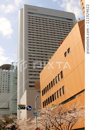 Umeda building street and cherry blossoms 111924622