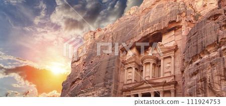 Al Khazneh or The Treasury (against the background of a beautiful sky with clouds). Petra, Jordan-- it is a symbol of Jordan, as well as Jordan's most-visited tourist attraction 111924753