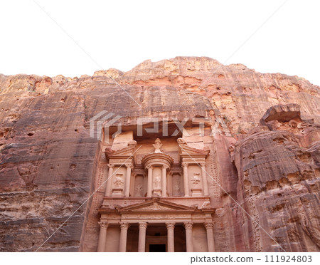 Al Khazneh or The Treasury (carved on white background). Petra, Jordan-- it is a symbol of Jordan, as well as Jordan's most-visited tourist attraction Al Khazneh or The Treasury (carved on white background). Petra, Jordan-- it is a symbol of Jordan, as well as Jordan's most-visited tourist attraction 111924803