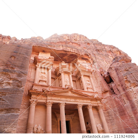 Al Khazneh or The Treasury (carved on white background). Petra, Jordan-- it is a symbol of Jordan, as well as Jordan's most-visited tourist attraction Al Khazneh or The Treasury (carved on white background). Petra, Jordan-- it is a symbol of Jordan, as well as Jordan's most-visited tourist attraction 111924806