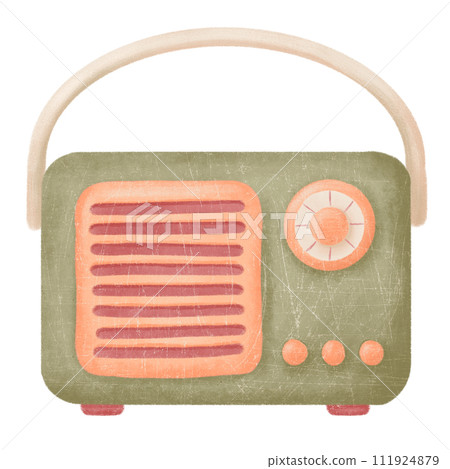 Retro radio in cartoon style. Vintage illustration clipart isolation on white, technology 111924879