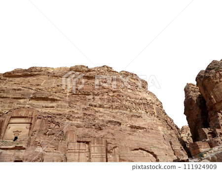 Mountains of Petra ( carved on white background), Jordan, Middle East. Petra has been a UNESCO World Heritage Site since 1985 111924909