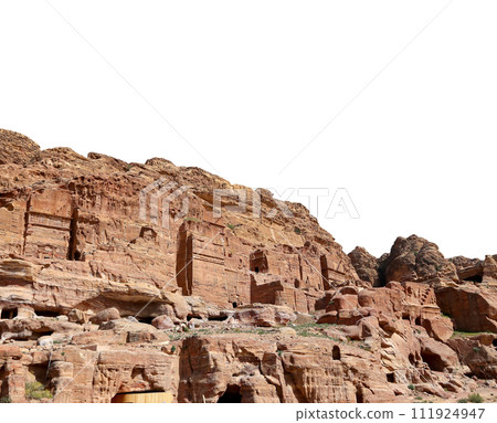 Mountains of Petra ( carved on white background), Jordan, Middle East. Petra has been a UNESCO World Heritage Site since 1985 Mountains of Petra ( carved on white background), Jordan, Middle East. Petra has been a UNESCO World Heritage Site since 1985 111924947