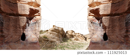 Mountains of Petra ( carved on white background), Jordan, Middle East. Petra has been a UNESCO World Heritage Site since 1985 Mountains of Petra ( carved on white background), Jordan, Middle East. Petra has been a UNESCO World Heritage Site since 1985 111925013