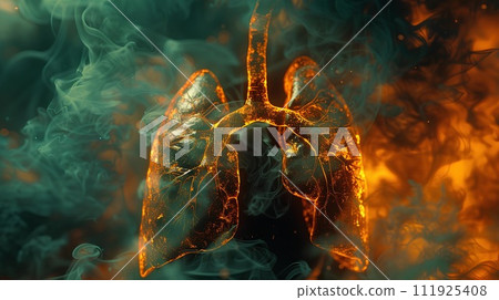 Bad Human lungs in blue and orange smoke on orange background for lung disease, 3d illustration Bad Human lungs in blue and orange smoke on orange background for lung disease, 3d illustration 111925408