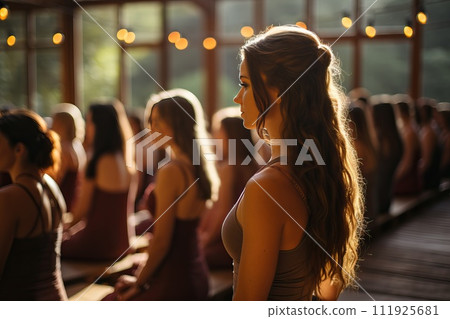 Attractive young sporty girls doing yoga together, Healthy lifestyle concept. 111925681
