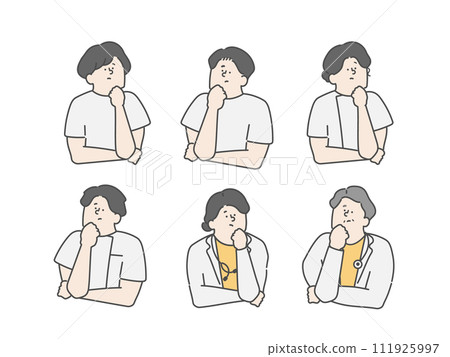 People working in medical care settings - thinking illustration icon set People working in medical care settings - thinking illustration icon set 111925997