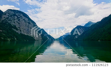Konigssee, Germany - 06.16.2018: View of Konigssee from St. Bartholomew's Church on a sunny day Konigssee, Germany - 06.16.2018: View of Konigssee from St. Bartholomew's Church on a sunny day 111926123