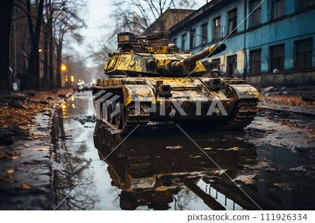 Tanks in the midst of a destroyed city. Tanks in the midst of a destroyed city. 111926334