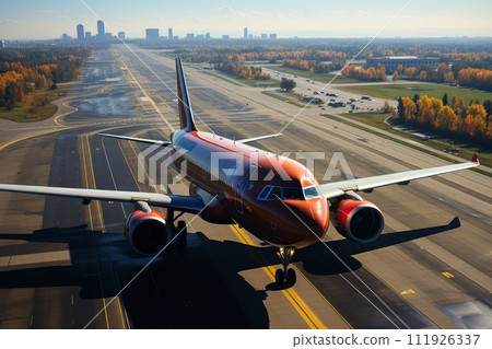 Passenger plane on the runway at the airport. 111926337