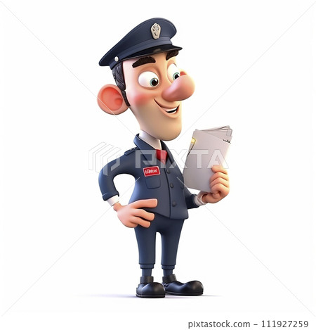 Cheerful postman, funny cute cartoon 3d illustration on white background, creative avatar 111927259
