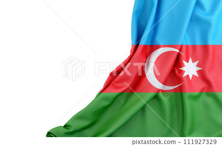 Flag of Azerbaijan with empty space on the left. Isolated. 3D Rendering 111927329