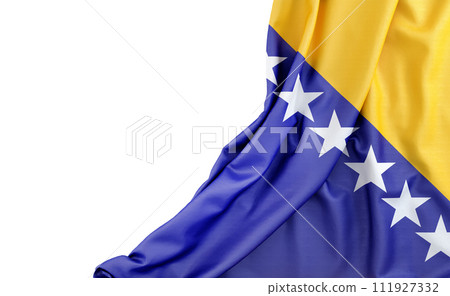 Flag of Bosnia and Herzegovina with empty space on the left. Isolated. 3D Rendering Flag of Bosnia and Herzegovina with empty space on the left. Isolated. 3D Rendering 111927332