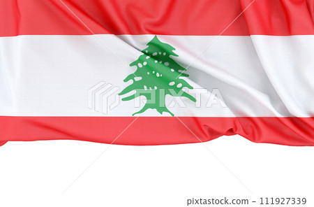 Flag of Lebanon isolated on white background with copy space below. 3D rendering Flag of Lebanon isolated on white background with copy space below. 3D rendering 111927339