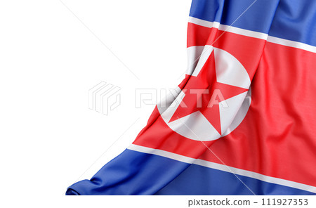 Flag of North Korea with empty space on the left. Isolated. 3D Rendering 111927353