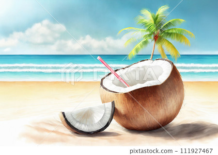 度假村的藍色大海和椰子汁 度假村的藍色大海和椰子汁 111927467