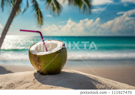 Blue sea and coconut juice at the resort 111927470