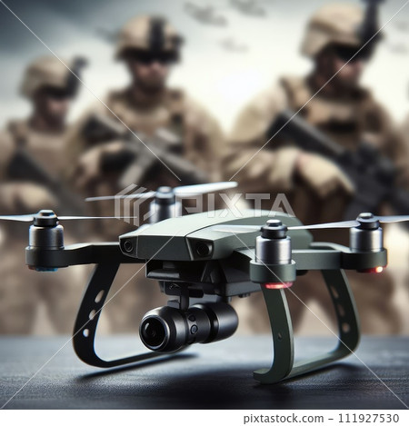 photo of cheap fpv war drone on blurred military background 111927530