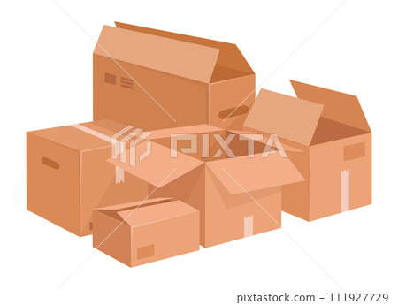 Delivery boxes stack. Cardboard stacked cargo boxes, packages pile, shipping or moving concept flat vector illustration. Warehouse storage parcels Delivery boxes stack. Cardboard stacked cargo boxes, packages pile, shipping or moving concept flat vector illustration. Warehouse storage parcels 111927729