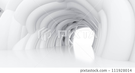 White tunnel with radiant light 3d render illustration 111928014