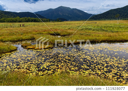 View of Ozegahara's pond and Mt. Shibutsu in early autumn View of Ozegahara's pond and Mt. Shibutsu in early autumn 111928077