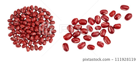 Red adzuki beans isolated on white background. Top view. Flat lay. Red adzuki beans isolated on white background. Top view. Flat lay. 111928119