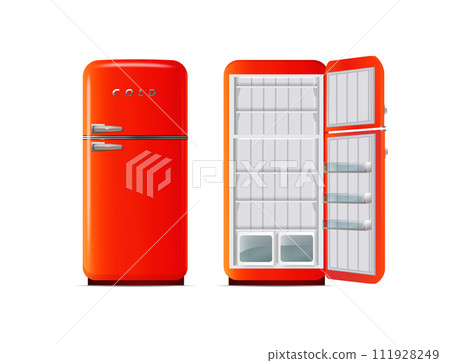 Modern fridges. Realistic coolers, refrigerators for home or restaurant kitchen and cold products storage. 3d Vector 111928249