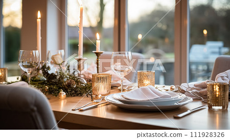 Holiday dinner at home, table decor Holiday dinner at home, table decor 111928326