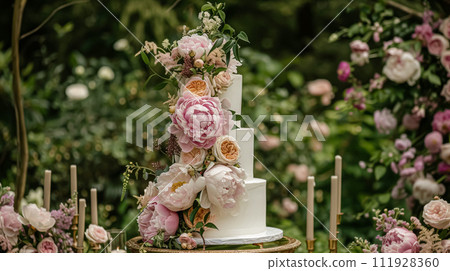 Wedding decoration with peonies, floral decor and event celebration, peony flowers and wedding ceremony in the garden, English country style 111928360