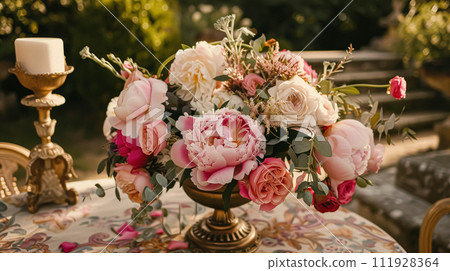 Wedding decoration with peonies, floral decor and event celebration, peony flowers and wedding ceremony in the garden, English country style 111928364