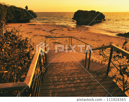 Sunset view of the beach at Banta Cafe Yomitan Village, Okinawa Prefecture 111928365