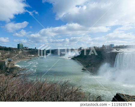 Niagara Falls, Ontario, Canada. Niagara Falls is the largest waterfall in the world. Picturesque view from Canadian side. Niagara Falls, Ontario, Canada. Niagara Falls is the largest waterfall in the world. Picturesque view from Canadian side. 111928574