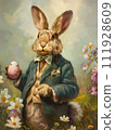 AI-generated content. Watercolor vintage Happy Easter greeting card with cute bunny and colored eggs 111928609